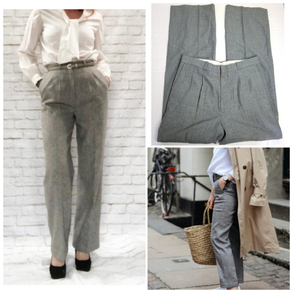 Vintage Pants - VINTAGE high waisted gray wool pin tuck pants